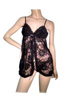 Кружевной пеньюар с разрезом и стринги