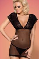 Прозрачная эротическая сорочка Obsessive 821-CHE-1, Черный, S/M