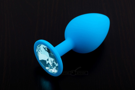 Большая силиконовая пробка с кристаллом голубая, 9х4 см, голубой