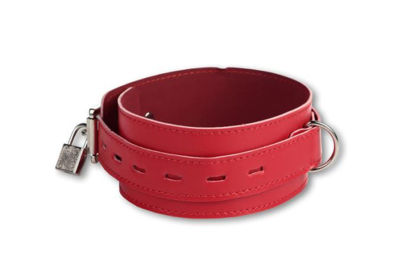 Строгий красный ошейник с полукольцом