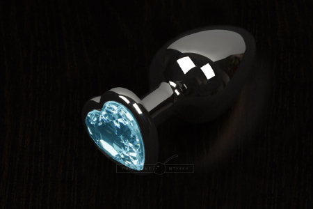 Пикантные Штучки, Большая графитовая анальная пробка с кристаллом в виде сердечка – 8,5Х4 см, голубой