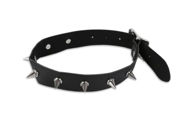 Узкий  ошейник с шипами, черный