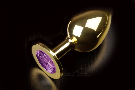 Большая золотистая анальная пробка с кристаллом, желтый